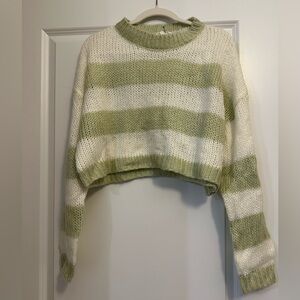 Striped Green and White Women's Sweater